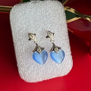 925 Silver Earrings,Elegant Silver and Blue Heart Earrings